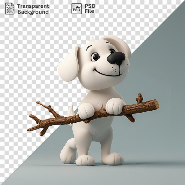 PSD psd fundo transparente 3d cão de desenho animado pegando um bastão