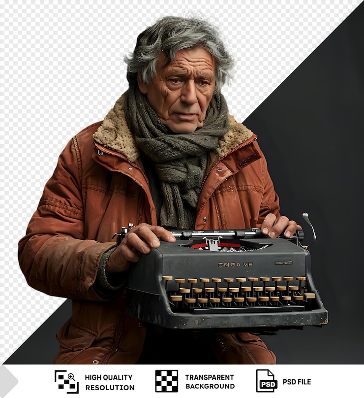 PSD psd fundo transparente escritor absorto que escreve em uma velha máquina de escrever png psd