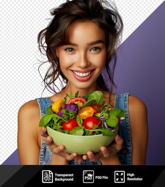 PSD psd fundo transparente estilo de vida saudável mulher com uma tigela de salada mista png psd