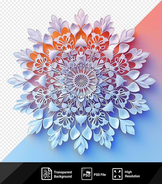 PSD psd fundo transparente mandala elemento de design fractal com padrão de flor em um fundo azul png