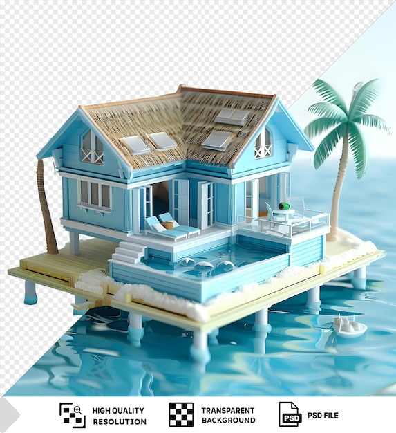 PSD psd fundo transparente modelo 3d das maldivas bungalows sobre a água