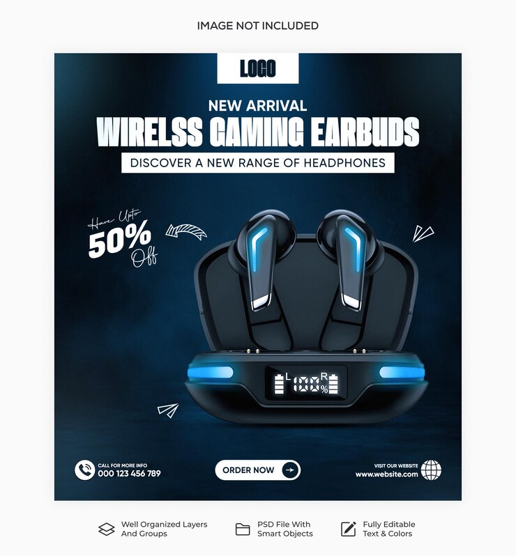 Psd gadgets auriculares producto redes sociales instagram banner para el comercio electrónico