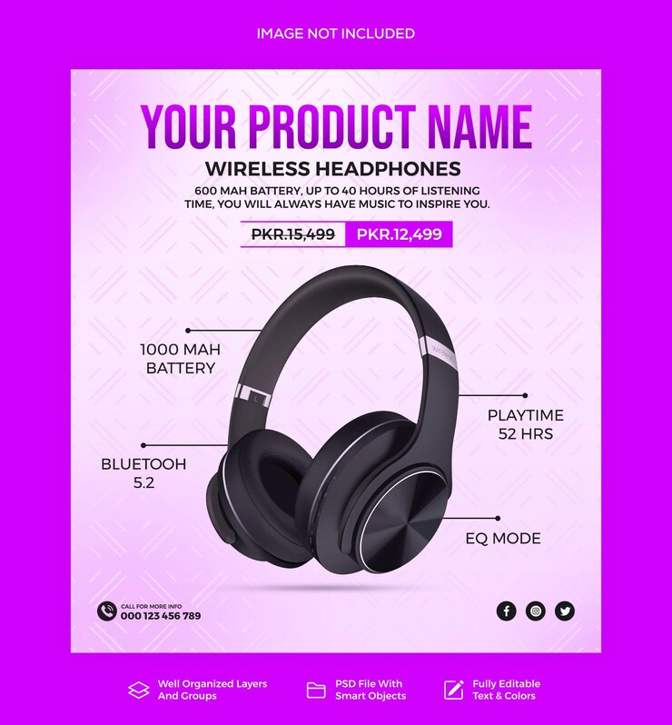 Psd gadgets auriculares producto redes sociales instagram banner para el comercio electrónico