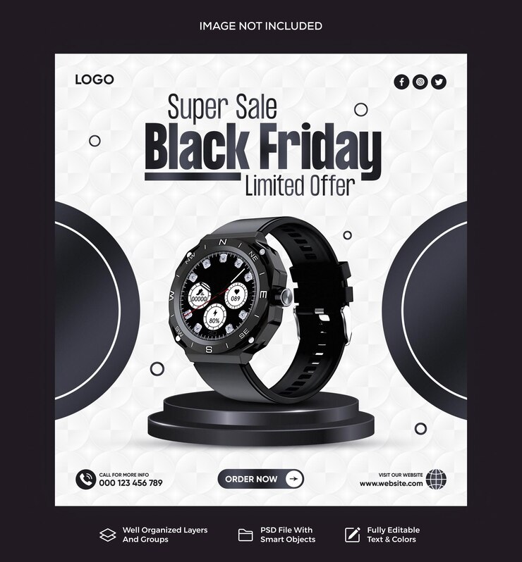 Psd gadgets reloj inteligente venta del viernes negro redes sociales instagram banner