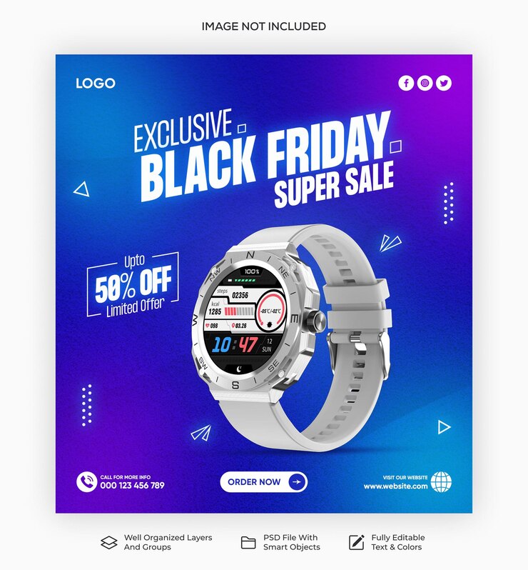Psd gadgets reloj inteligente venta del viernes negro redes sociales instagram banner