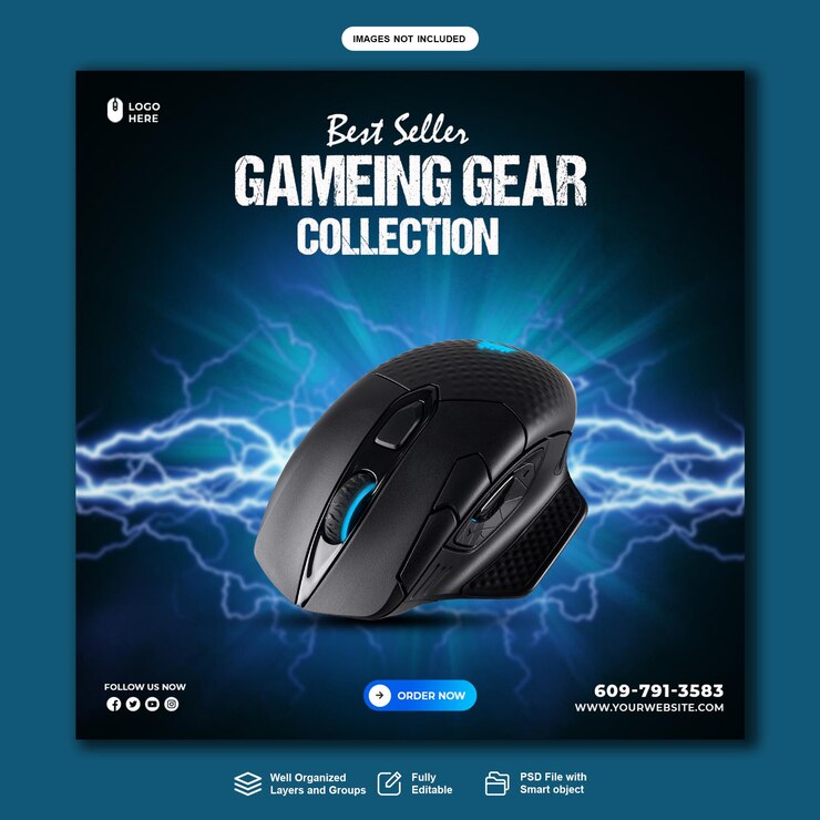 PSD-Gaming-Maus-Produktwerbung Social-Media-Post-Feed-Vorlage