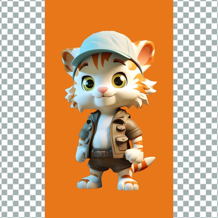 PSD gato de dibujos animados con un sombrero y un sombreiro en un fondo transparente