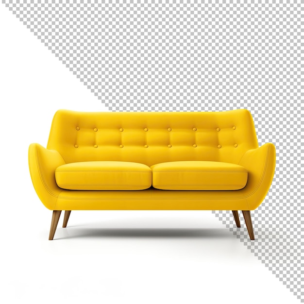 PSD Gelbes Sofa auf einem transparenten realistischen Hintergrund