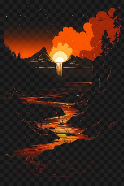 Psd De Geyser Dans Un Paysage Volcanique Vibrant Orange Et Noir Colo Modèle Clipart Dessin De Tatouage