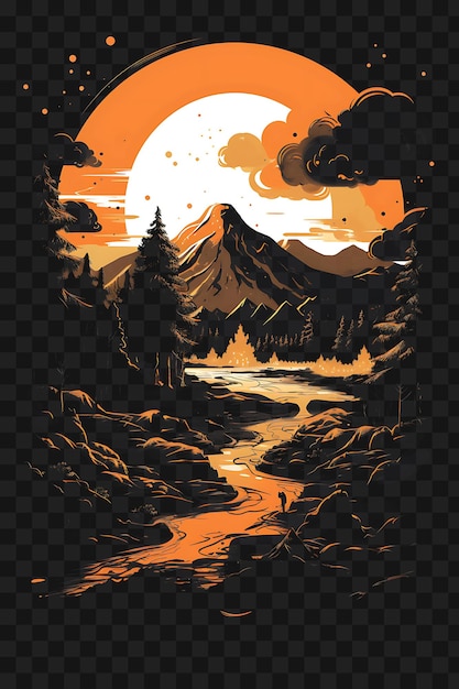 PSD psd de geyser en un paisaje volcánico naranja vibrante y negro colo plantilla diseño de tatuaje clipart