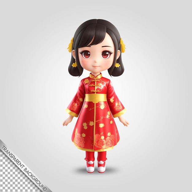 PSD psd girl vestindo um fundo transparente cheongsam