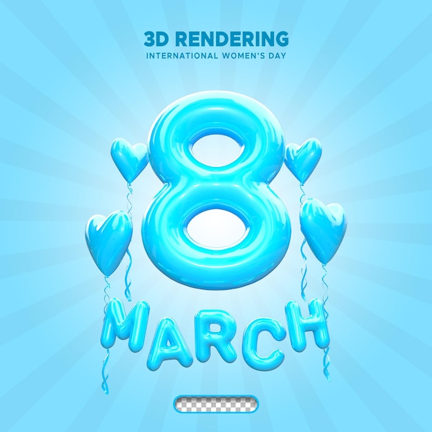 PSD Globo cian 8 de marzo del día de la mujer renderizado 3D
