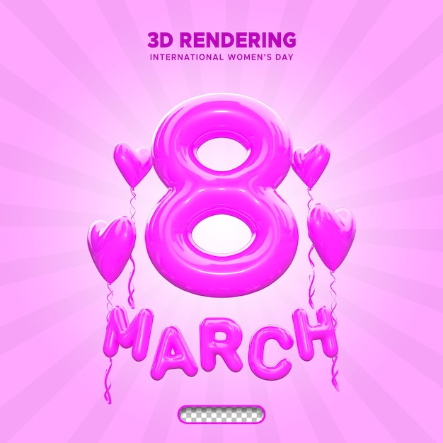 PSD globo morado 8 de marzo del día de la mujer renderizado 3D