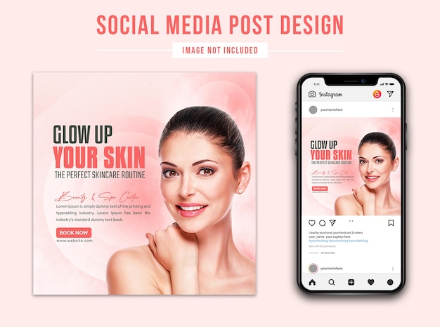 PSD Glow Up Your Skin Women skincare salon sconto promozionale offre social media post design