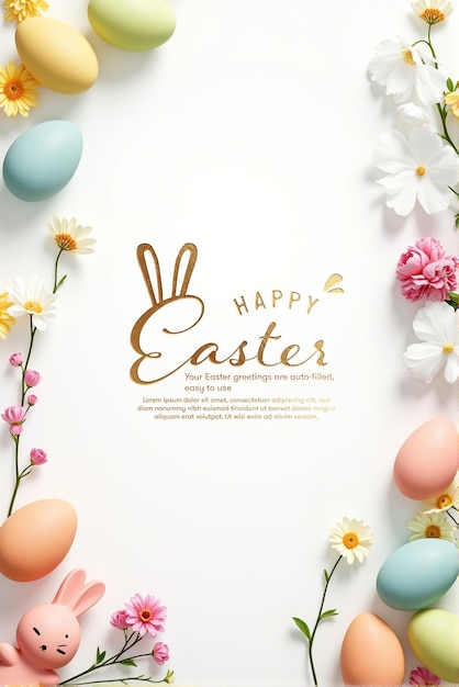 PSD Glückliches Ostern Spielbares Kaninchen und Eier Poster Herunterladen und Anpassen