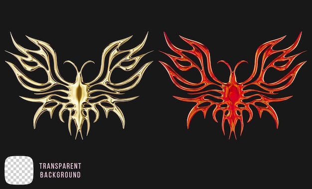 Psd golden butterfly y2k abstrakte Form 3D-Rendering