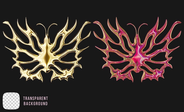 Psd golden butterfly y2k abstrakte Form 3D-Rendering