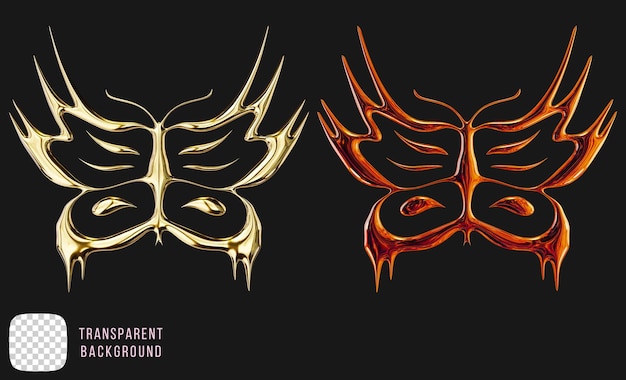 Psd golden butterfly y2k forma astratta rendering 3d