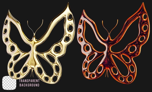 Psd golden butterfly y2k forma astratta rendering 3d