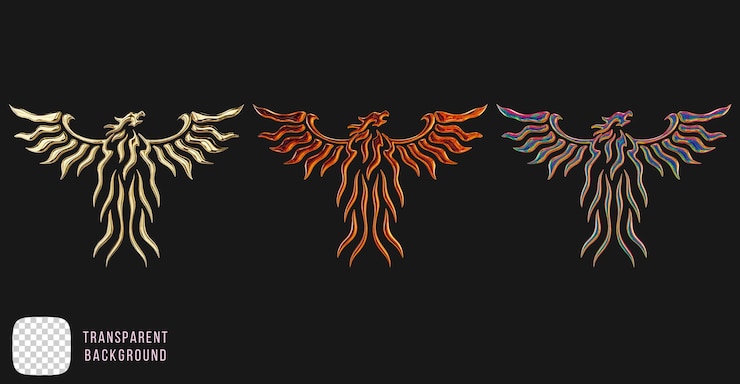 PSD psd golden phoenix y2k forma abstracta de renderización en tres dimensiones