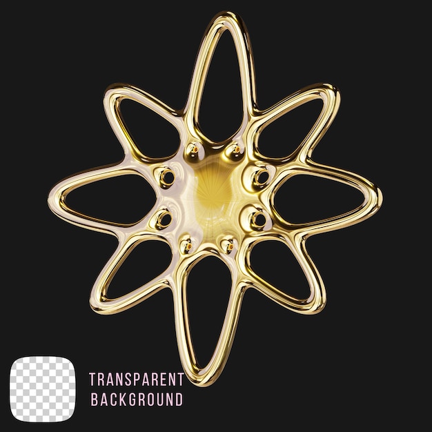 psd golden y2k abstract shape 3d rendering on transparent background