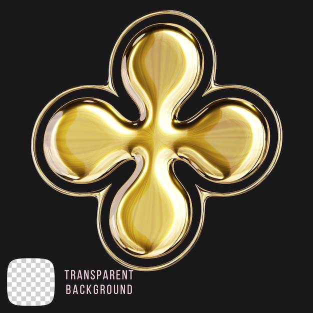 psd golden y2k abstract shape 3d rendering on transparent background