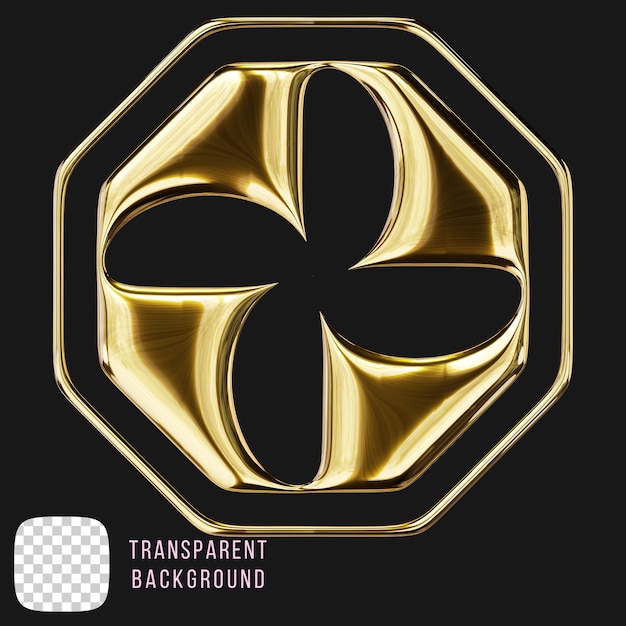 Psd golden y2k abstrakte Form 3D-Rendering auf durchsichtigem Hintergrund