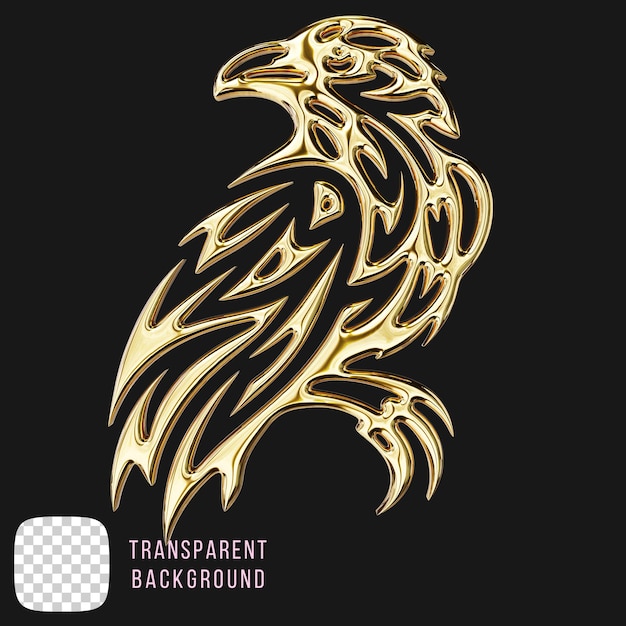 Psd golden y2k astratto forma di uccello corvo rendering 3d