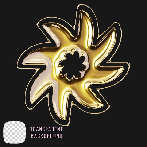 Psd golden y2k étoile forme abstraite rendu 3D sur fond transparent