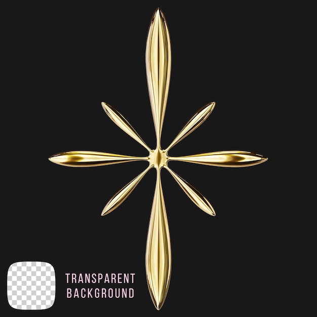 Psd golden y2k étoile forme abstraite rendu 3D sur fond transparent
