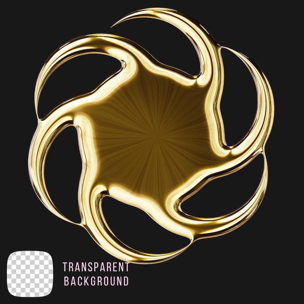 Psd golden y2k forma astratta rendering 3D su sfondo trasparente