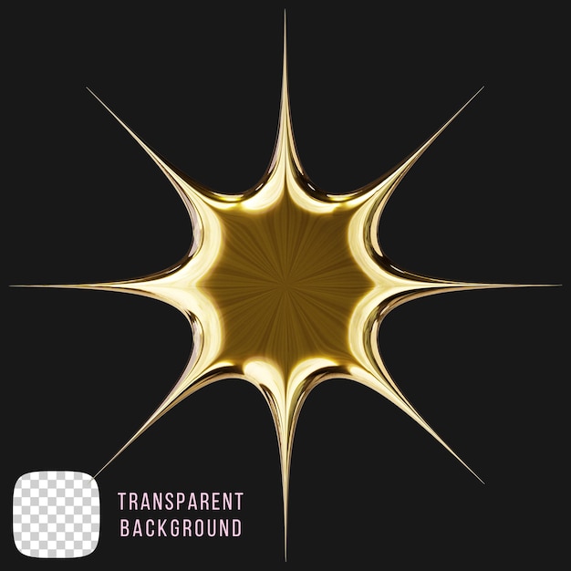 Psd golden y2k star abstrakte Form 3D-Rendering auf durchsichtigem Hintergrund