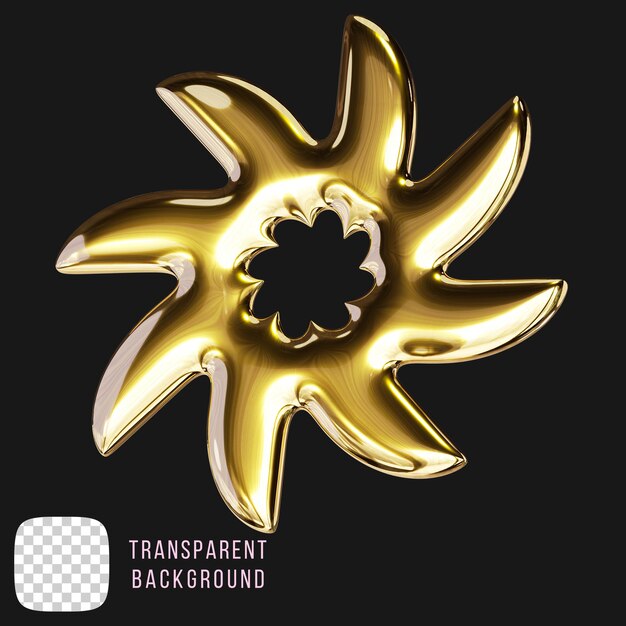 Psd golden y2k star abstrakte Form 3D-Rendering auf durchsichtigem Hintergrund