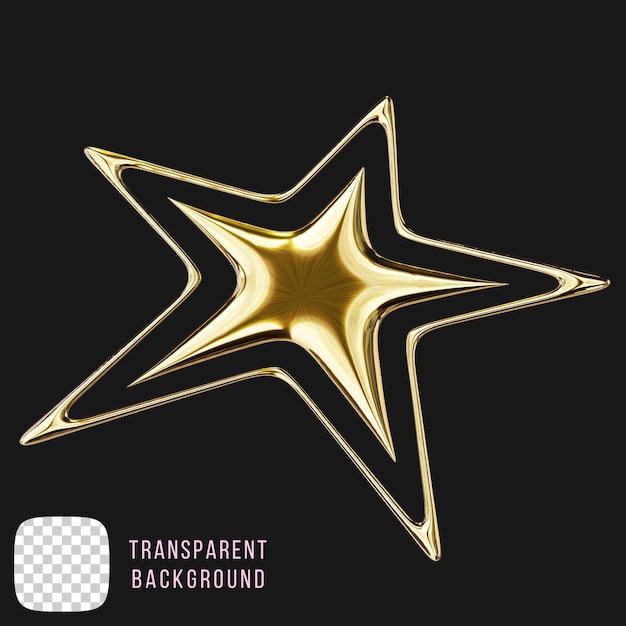 Psd golden y2k star forma astratta rendering 3D su sfondo trasparente