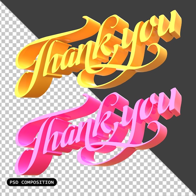 PSD psd gracias icono de tipografía 3d aislado ilustración de renderización 3d