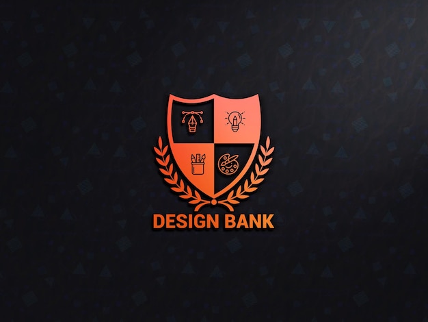 PSD psd-gradient-logo-mockup mit prägung an der wand