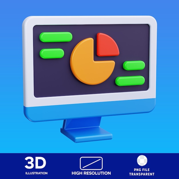 PSD grafico a torta monitor 3D Illustrazione