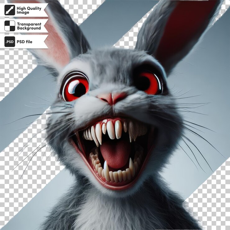 PSD psd el gran conejo aterrador en fondo transparente con capa de máscara editable