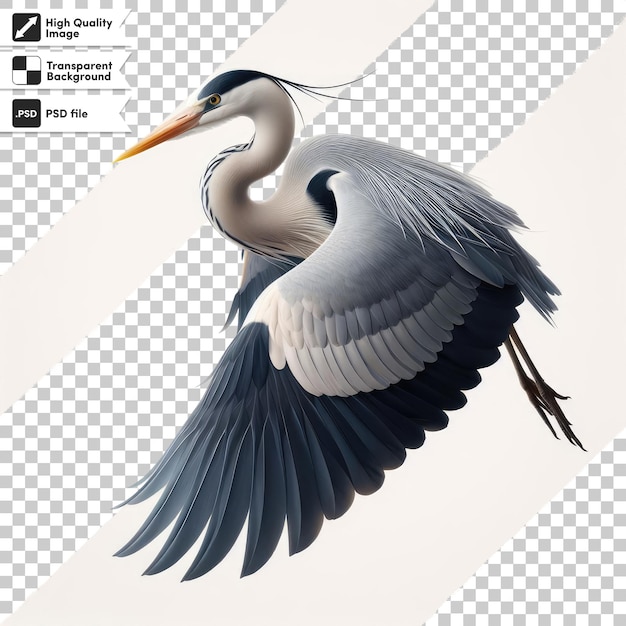 PSD psd grand héron bleu ardea cinerea sur fond transparent avec couche de masque modifiable