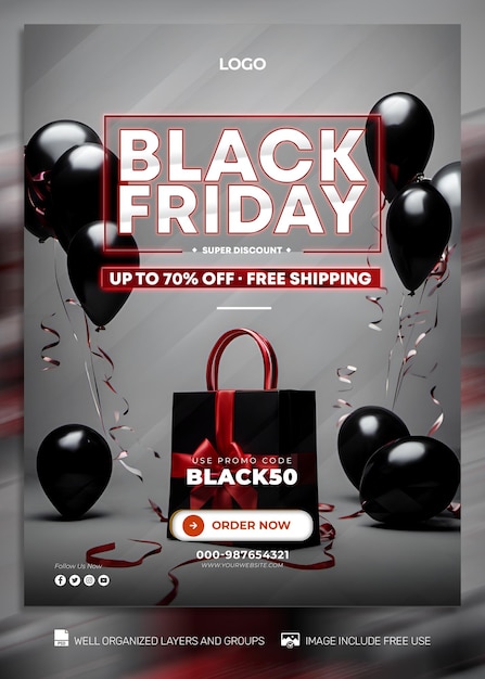 Psd gratis black friday poster amplificador de redes sociales banner tamplates