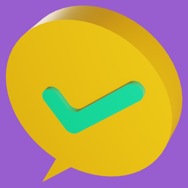 PSD psd gratis chat de burbujas de renderizado 3d con forma redonda de color amarillo y marca de lista de verificación