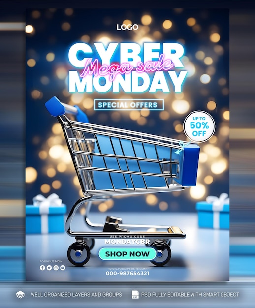 Psd gratis cyber monday póster y folleto promocional tamplates de redes sociales