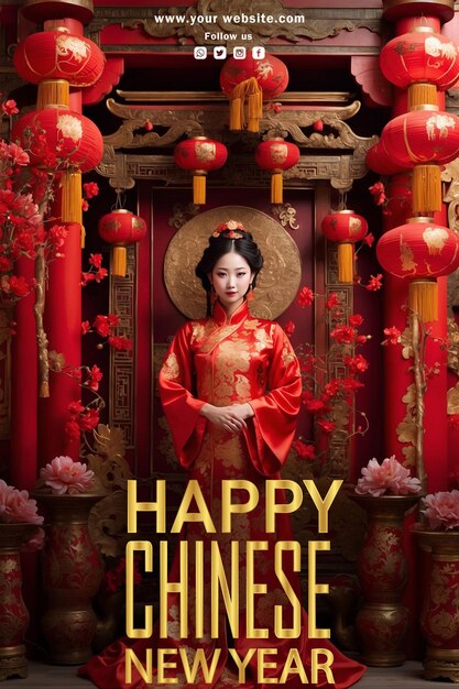 Psd grátis feliz ano novo chinês design de cartaz de mídia social