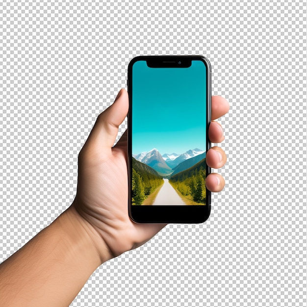 PSD psd gratis mano izquierda aislada sosteniendo un teléfono inteligente