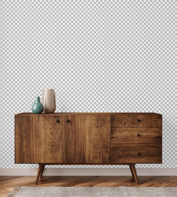 PSD psd grátis mockup de parede em sala de fundo interior com móveis de madeira natural renderização 3d