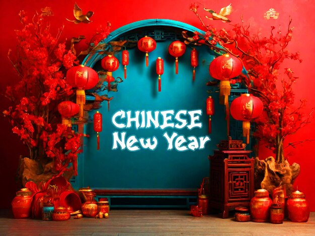 PSD psd gratuit nouvel an chinois motifs traditionnels fleurs lanternes dragon éléments et ornements