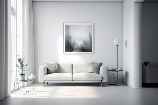 PSD gratuito cornice mockup psd appeso nel soggiorno moderno minimalista generato ai