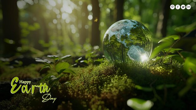 Psd gratuito día de la tierra globo de cristal en la naturaleza concepto para el medio ambiente