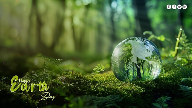 Psd gratuito día de la tierra globo de cristal en la naturaleza concepto para el medio ambiente