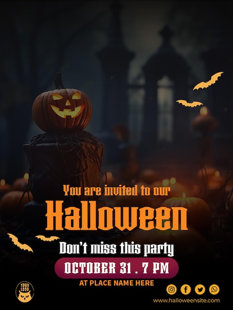 Psd gratuito para convite de festa de halloween postagens do instagram histórias